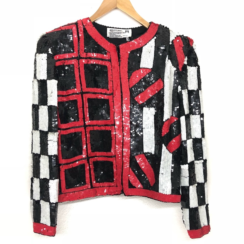 Vintage Scala Sequin Jacket 100% Silk Lined & Poly